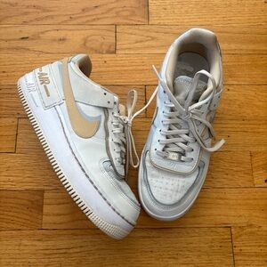 Nike White Tan & Gray Air Force Ones Size 8